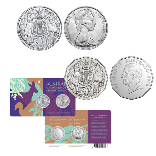 2026 $1 Australia 60th Anniversary of Decimal Currency 1966 & 2026 50c Uncirculated 2-Coin Set