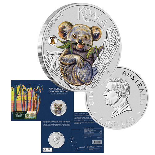 2026 $1 Koala Colour Liberty Bell Privy Mark 1oz Silver Uncirculated Coin