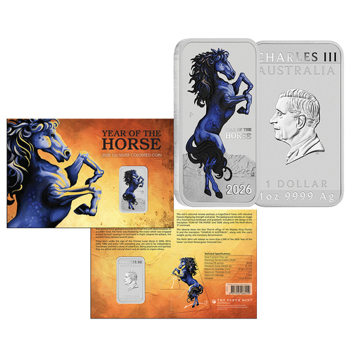 2026 Lunar Horse 1oz Silver Coloured Rectangular Coin