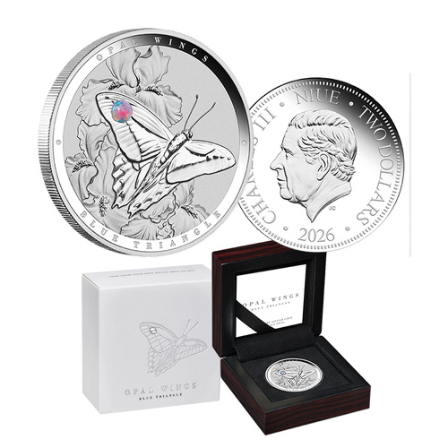 2026 $1 Australian Opal Wings - Blue Triangle 1oz Silver Proof Coin with Opal Insert