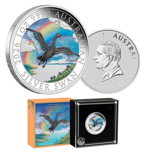 2026 $1 Australian Swan 1oz Silver Coloured Coin ANDA Issue
