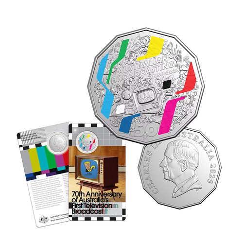 2026 50c 70th Anniversary of Australia's First TV Broadcast UNC Coloured Coin