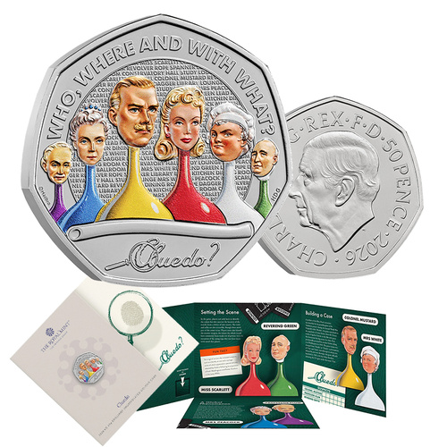 2026 50p Cluedo Coloured BUNC Coin