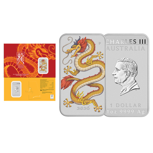2026 $1 Golden Dragon 1oz Coloured Rectangular Coin