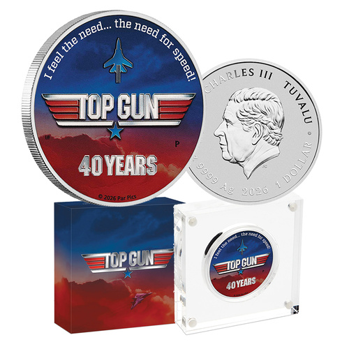 2026 $1 40 Years of Top Gun 1oz Silver Coloured Coin