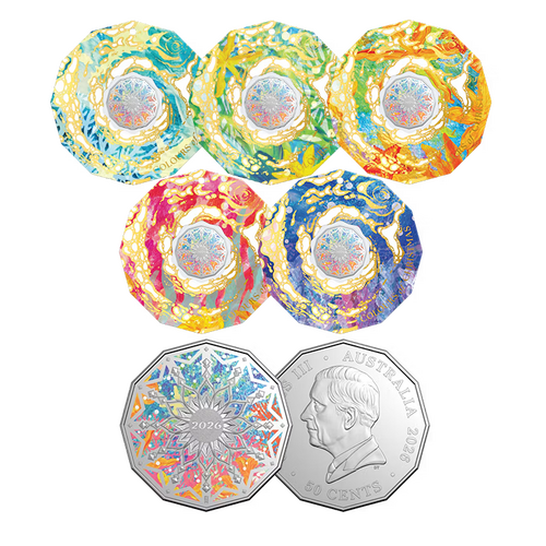 2026 50c Colours of Christmas Coloured UNC Set of 5