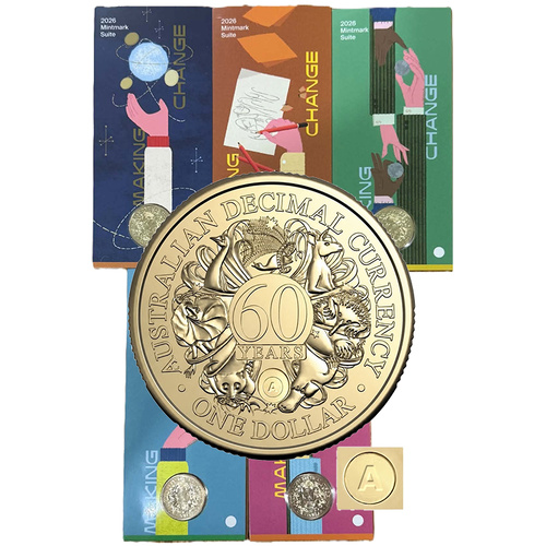 2026 $1 60th Anniversary of Decimal Currency 'A' mintmark Set of 5 Cards UNC